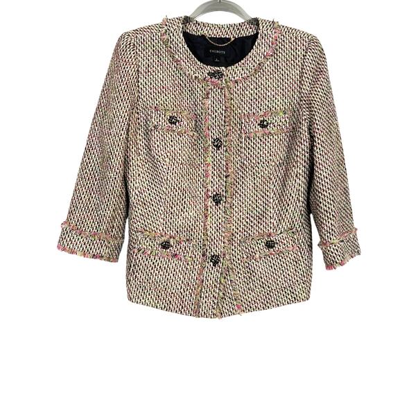Talbots Womens Multicolor Boucle Tweed 3/4 Sleeve Lady Jacket Blazer Size 6 Work - Picture 1 of 7